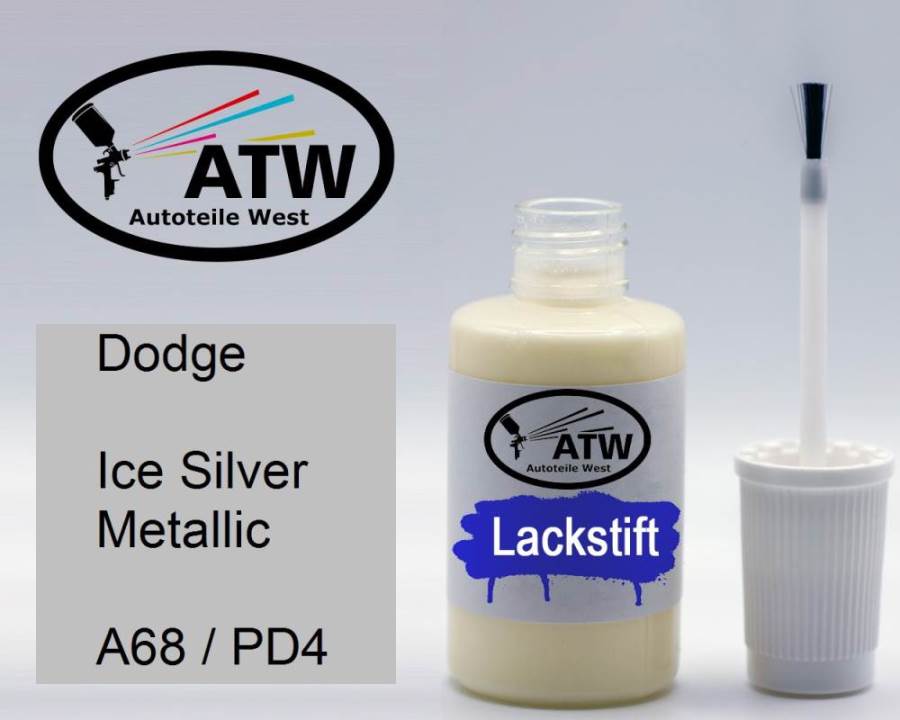 Dodge, Ice Silver Metallic, A68 / PD4: 20ml Lackstift, von ATW Autoteile West.
